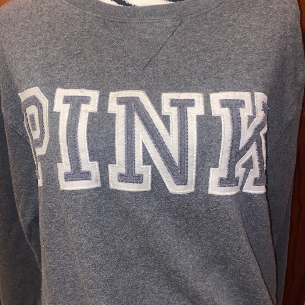 Pink by Victoria’s Secret gray and white sweatshirt, size medium - Picture 2 of 4
